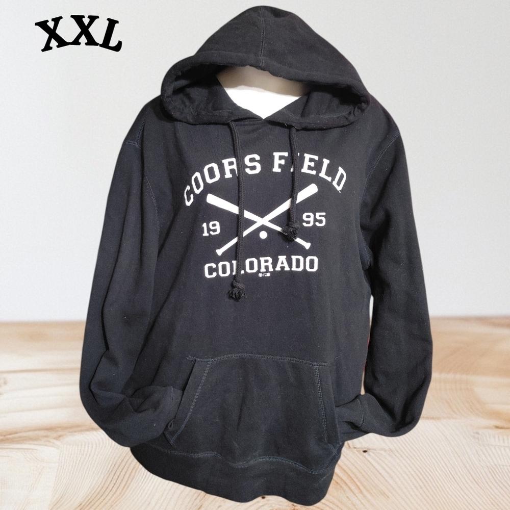 Men's 47 Black Coors Field Colorado Hooded Sweater Size XXL